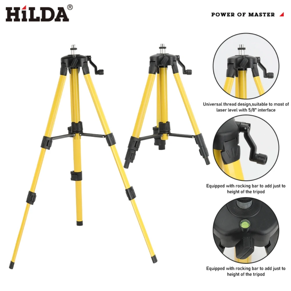 Laser Level Tripod Stand 1.5M - HILDA レーザーレベル三脚 1.2M/1.5M 5/8インチ 高さ調整可能 厚い鉄合金三脚