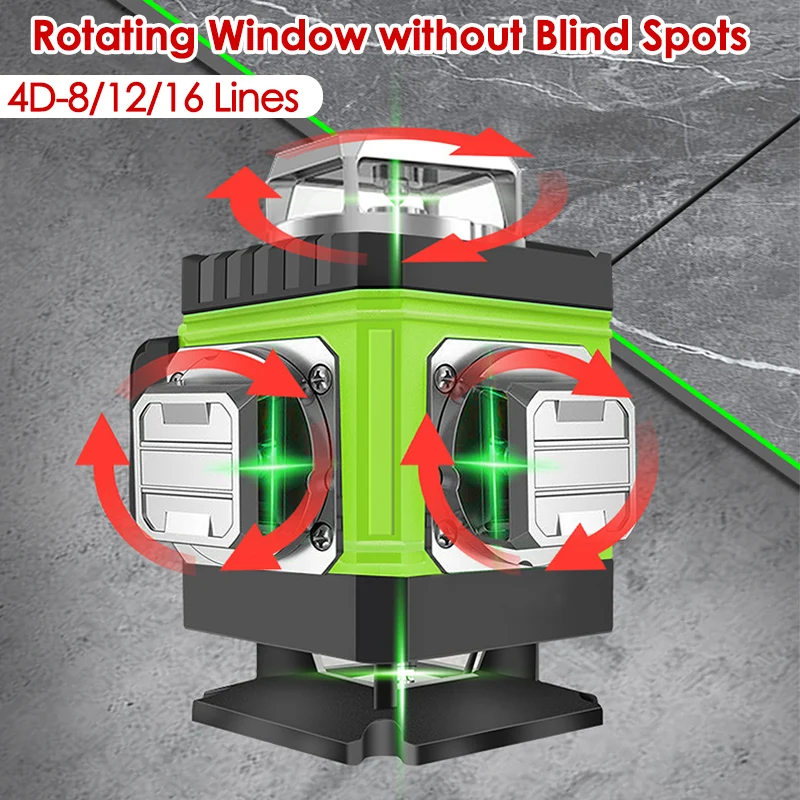 Laser Level 4D 16 Line Green - 8/12/16 ラインレーザーレベル 4D グリーンラインセルフレベリング 360 水平および垂直レーザーレベルグリーンビームリモート