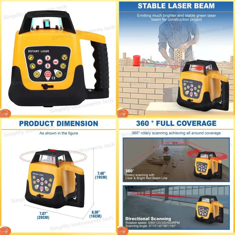 Rotary Laser Level 500M Range - 360度回転式自動水平調整レーザーレベル水平垂直クロスライン500M測定範囲測定ツール（建設用）