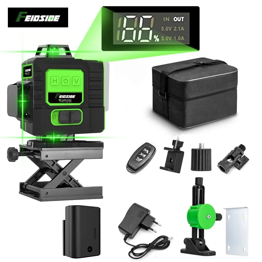 Laser Level Outdoor Bright Green - フェイドサイド16/12ライン4d/3dレーザーレベルグリーンラインセルフレベリング水平および垂直360超強力レーザーレベル