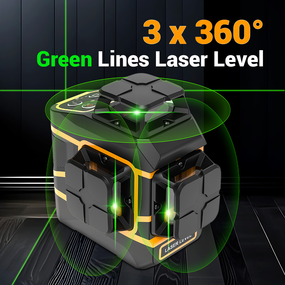 Laser Level 3D Cross Line Self Leveling - レーザーレベル 3x360 ° セルフレベリング3Dグリーンクロス12ライン、2600mAh充電式バッテリーとリモコン付きレーザー測定ツール