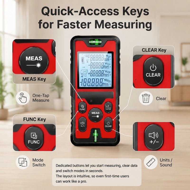 Laser Level Rechargeable Usb - 120Mレーザー距離計 USB-C充電式レーザー距離計 バックライト付きLCD 気泡水準器 デジタル測定ツール 建設用