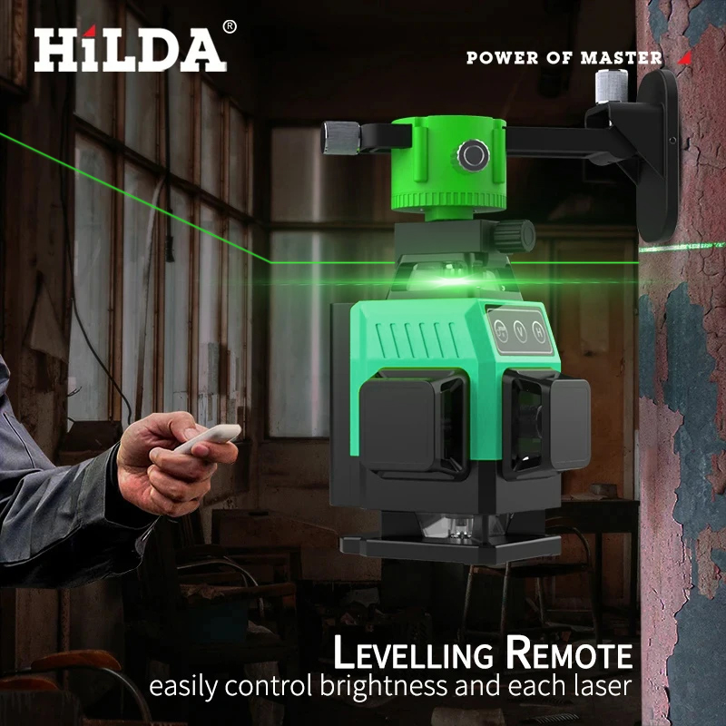 Green Beam Laser Level 12 Line - HILDA 12/16ライン グリーンレーザーレベル 自動水平調整 360° °