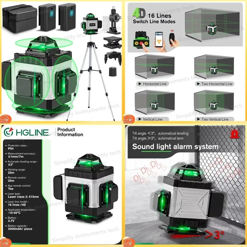 16 ラインレーザーレベル APP リモコン付き 360 度 - Cross Line Laser 360 Degree のレビューと価格