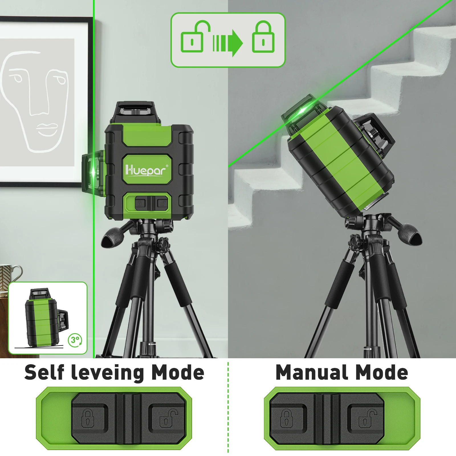 Huepar HM03CG レーザーレベルグリーンビーム 1 - Green Beam Laser Level 12 Line のレビューと価格