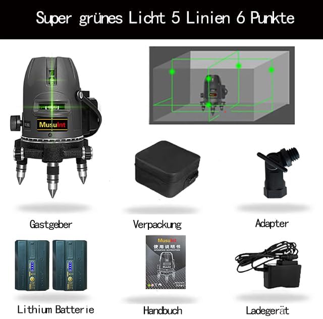 5ライン屋外用グリーンレーザーレベル 360°自動水平調整精 - Laser Level Outdoor Bright Green のレビューと価格