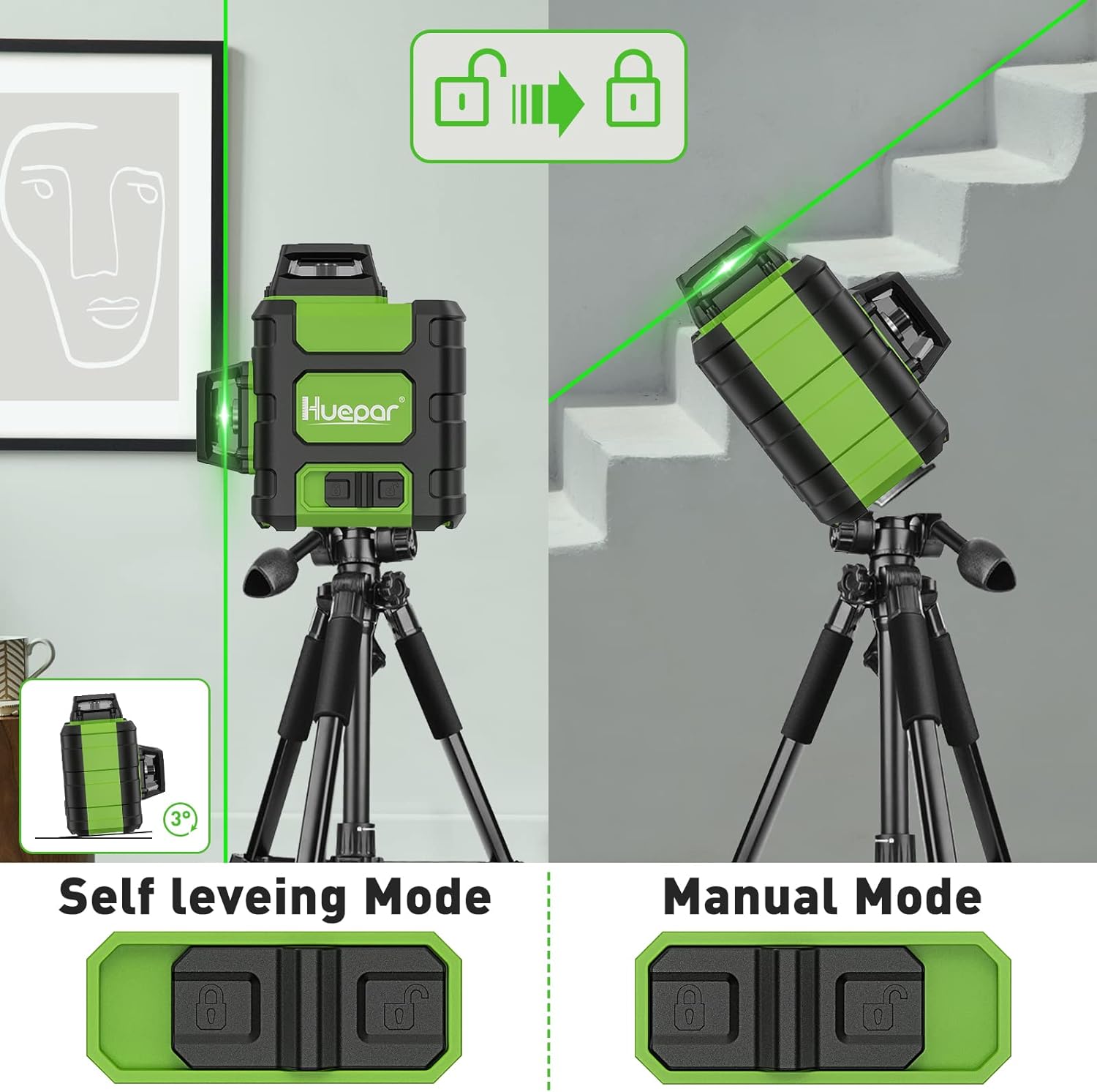 Huepar 3D レーザーレベル オスラム グリーンビーム - Line Laser Level Magnetic Bracket のレビューと価格