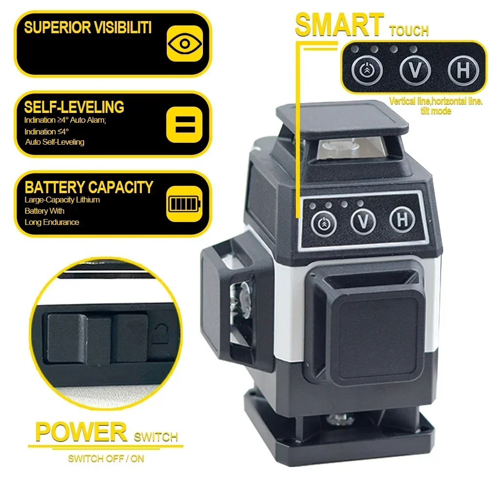 16ライン レーザーレベル 4D 自動水平調整機能付き レー - Laser Level 4D 16 Line Green のレビューと価格