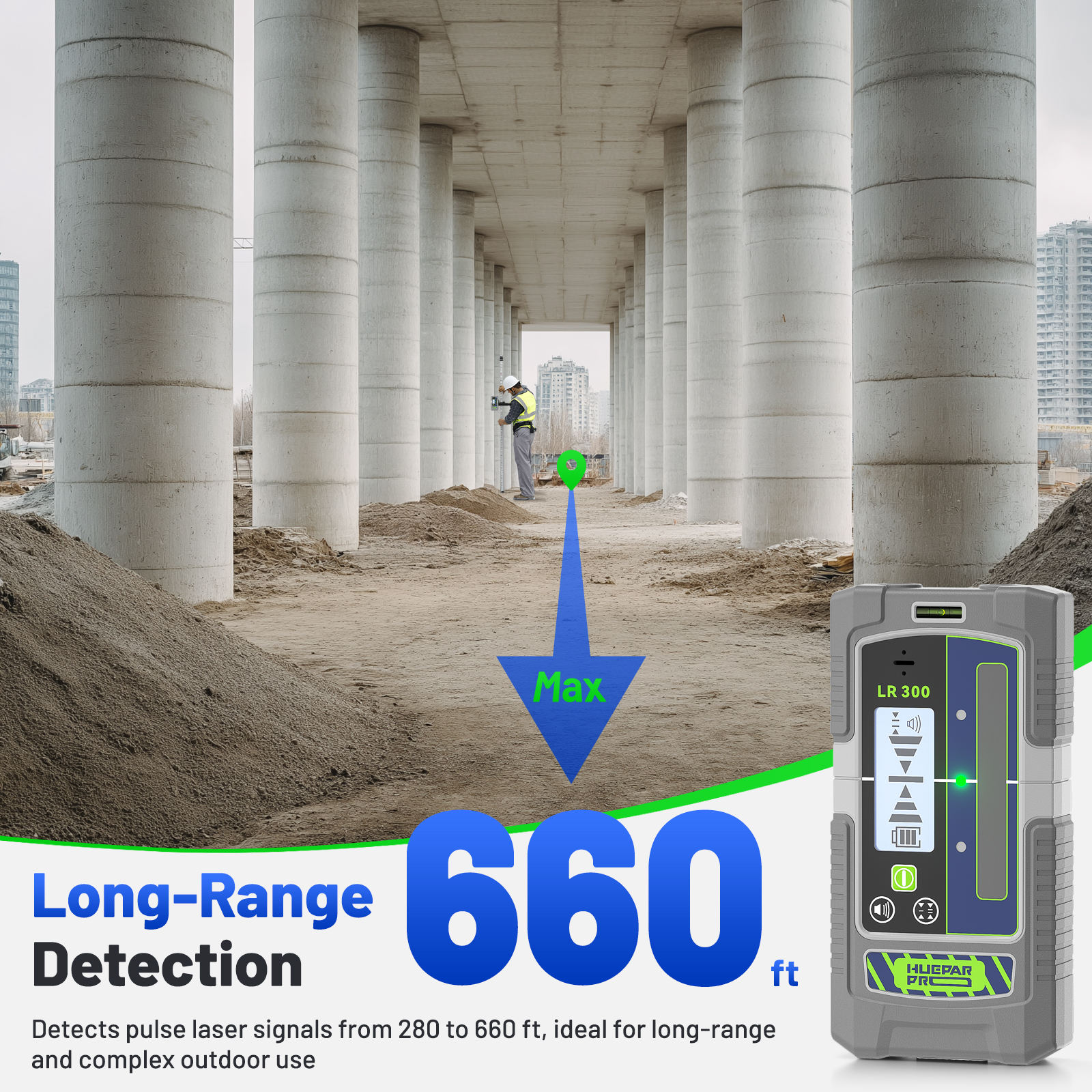 Huepar LR300レーザーレベルレシーバー検出器、赤と - Laser Level With Receiver Detector のレビューと価格