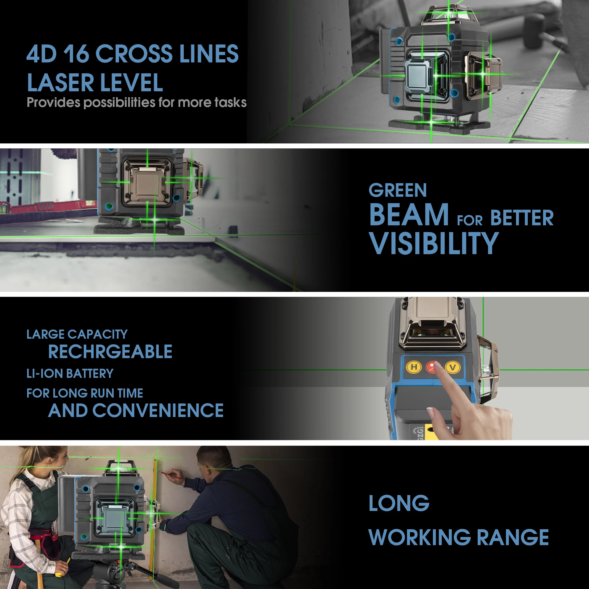 G16 4D 16ラインレーザーレベル、イエロー/ブラック、 - Laser Level Rechargeable Usb のレビューと価格