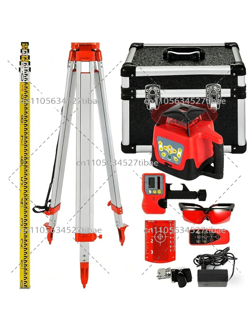 500m範囲レーザーレベル 赤色光線 ケース付き 自動水平調 - Rotary Laser Level 500M Range のレビューと価格