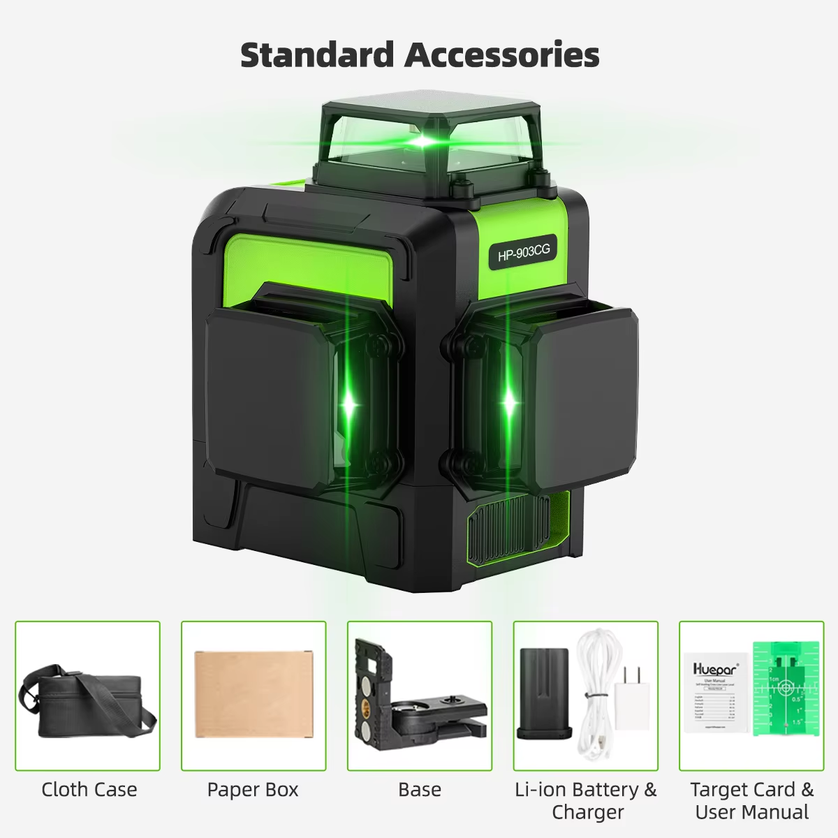 Huepar 903CG 12ラインレーザーレベル グリーン - Line Laser Level Magnetic Bracket のレビューと価格