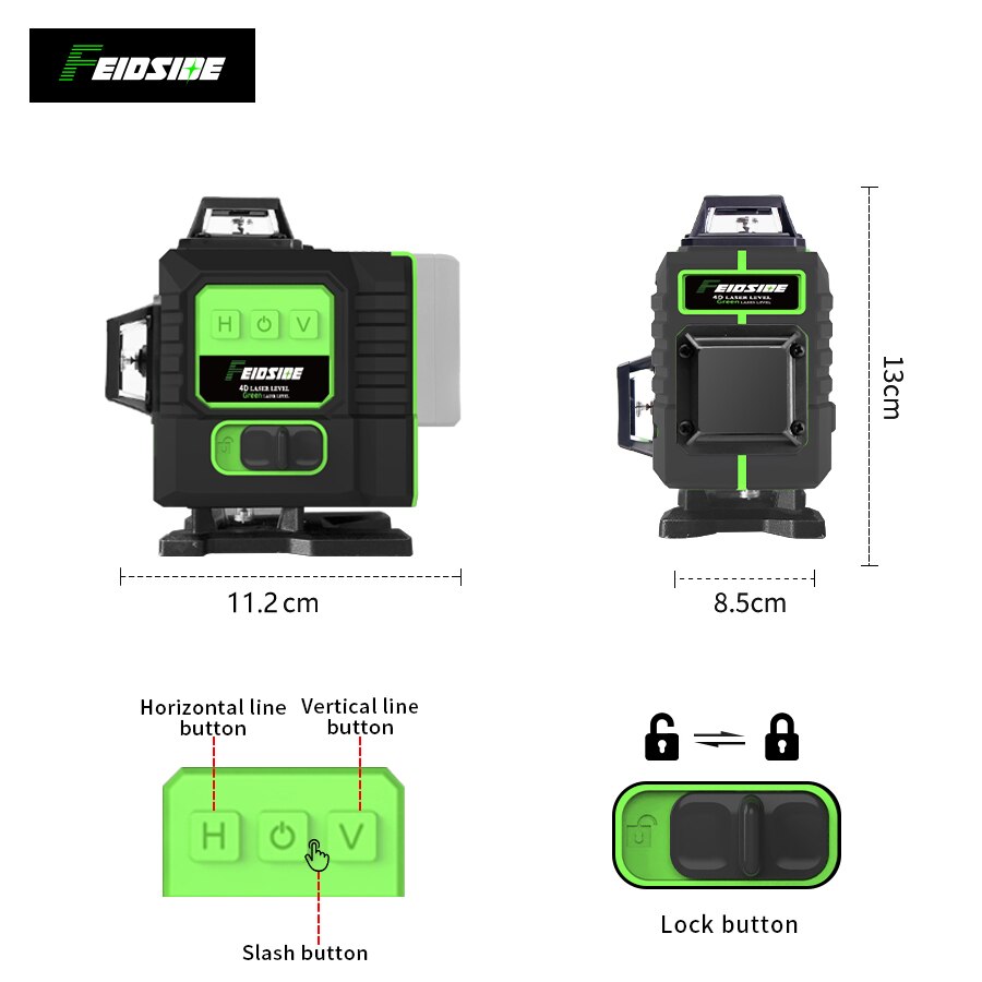 フェイドサイド16/12ライン4d/3dレーザーレベルグリー - Laser Level Outdoor Bright Green のレビューと価格