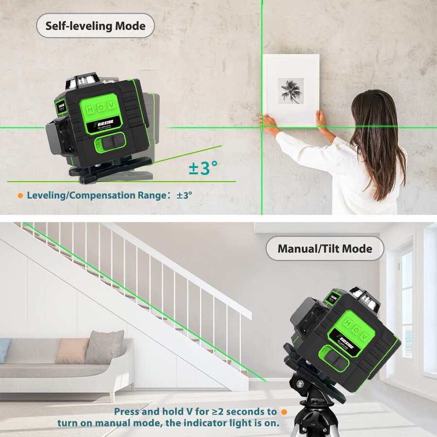 フェイドサイド16/12ライン4d/3dレーザーレベルグリー - Laser Level Outdoor Bright Green のレビューと価格