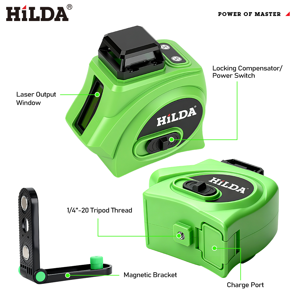 HILDA 5ラインレーザーレベル 360 °   自動水平 - Line Laser Level Magnetic Bracket のレビューと価格