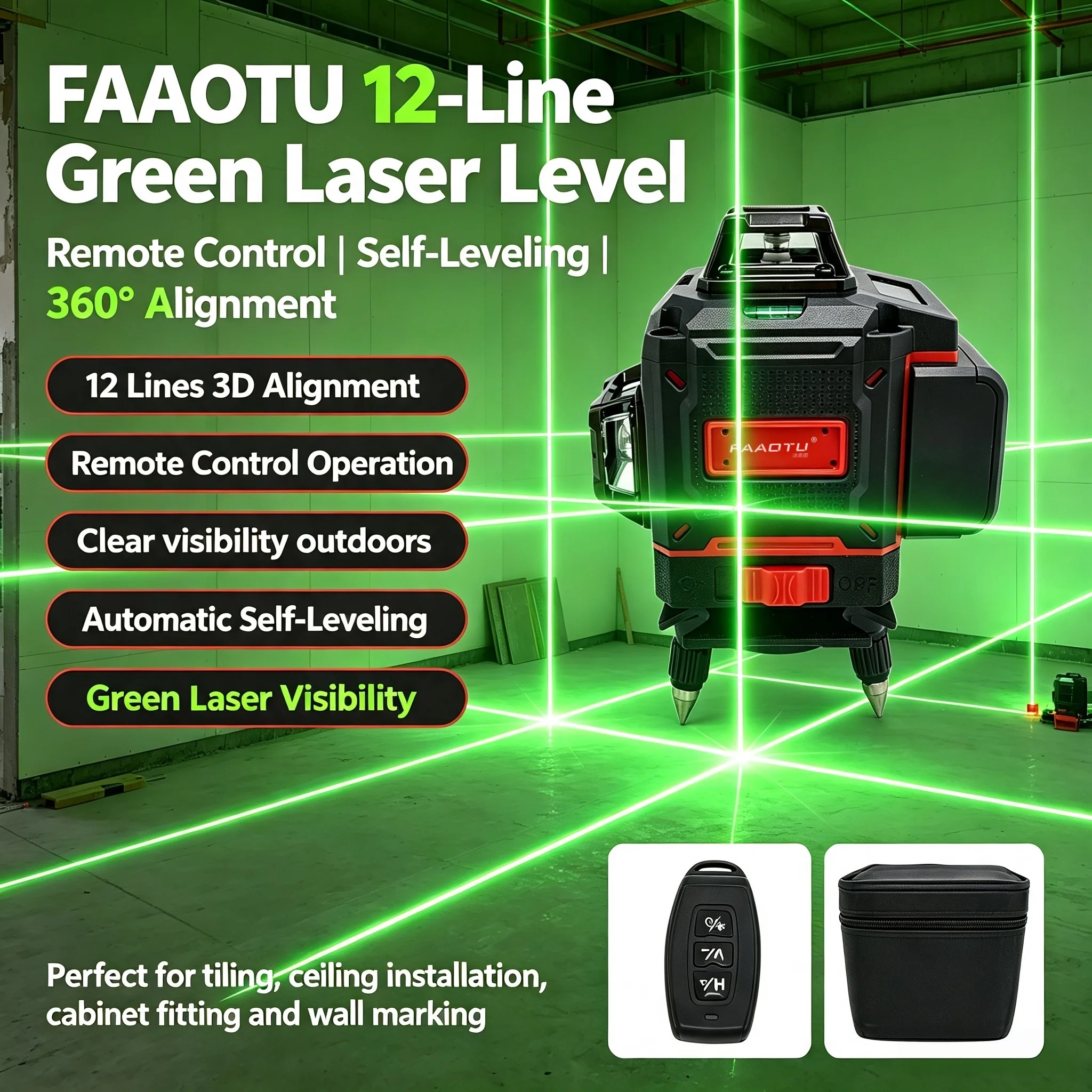 FAAOTU デジタル360度クロスラインレーザーレベル、屋 - Cross Line Laser 360 Degree のレビューと価格