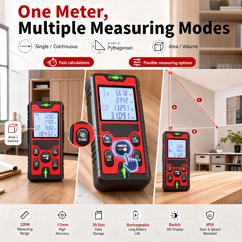 120m対応のUSB-C充電式レーザー距離計。バックライト付 - Laser Level Rechargeable Usb のレビューと価格