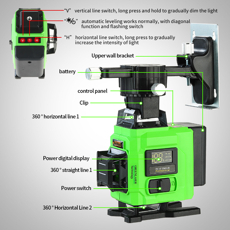 卸売グリーンレーザーレベル - 4D 16ラインデジタルディ - Laser Level Outdoor Bright Green のレビューと価格