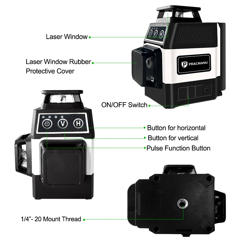 プラクマチュウ-ミニ3Dレーザーレベル,12ライン,セルフレ - Green Beam Laser Level 12 Line のレビューと価格