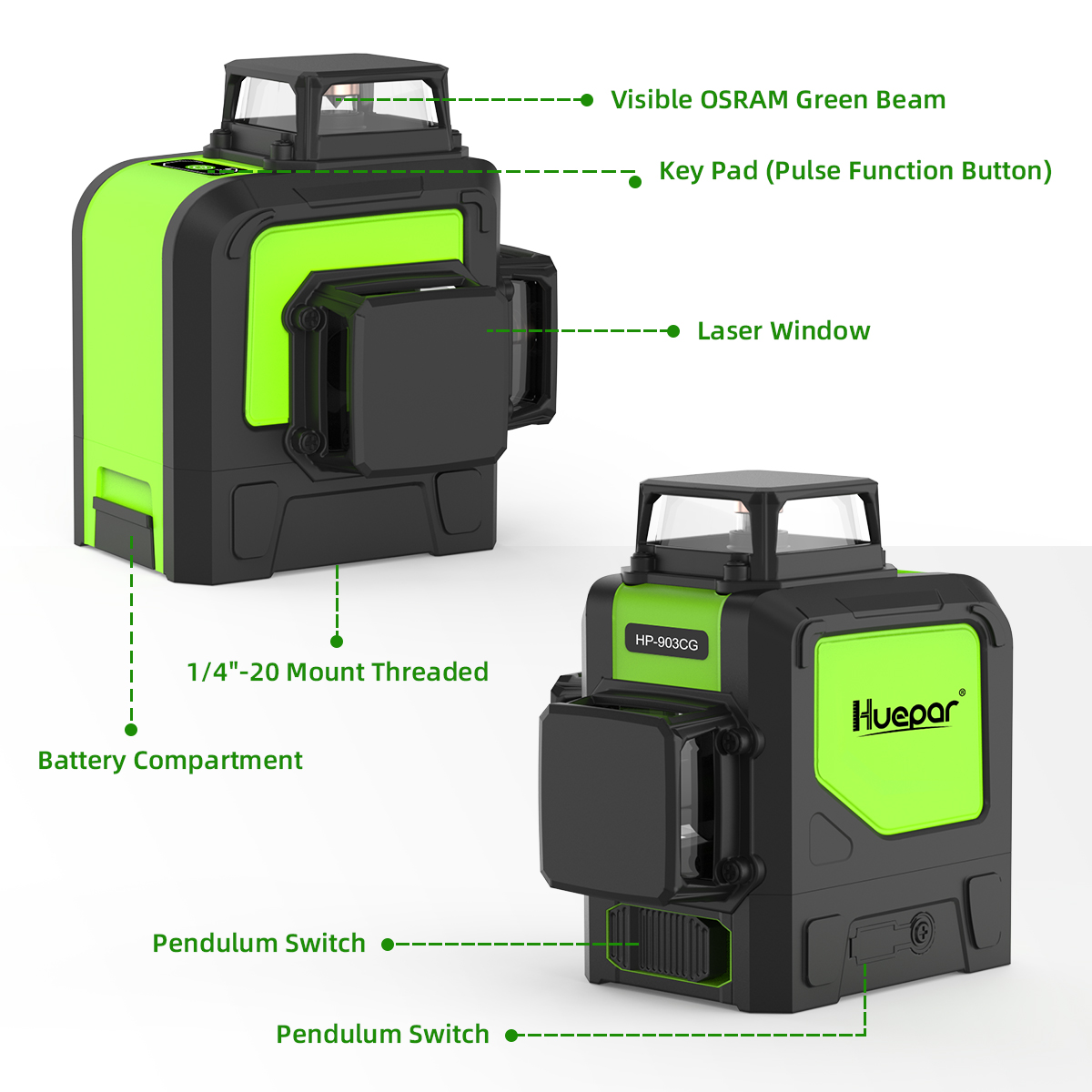 Huepar-osram緑色レーザーセット,12 3Dクロス - Green Beam Laser Level 12 Line のレビューと価格