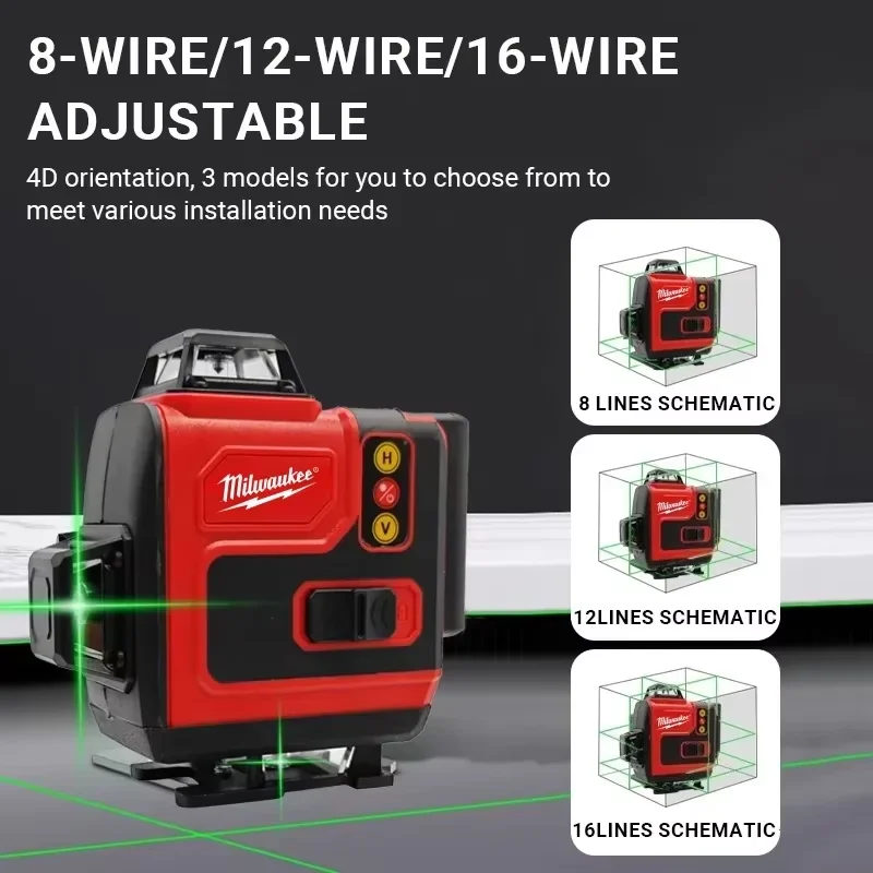 本物のミルウォーキー製4D 16ラインレーザー。高精度、グリ - Laser Level 4D 16 Line Green のレビューと価格