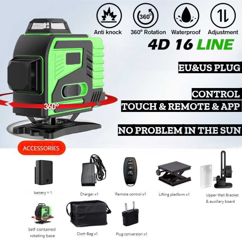 三脚/ニベルAレーザー 16ライン プロ仕様グリーンレーザー - Laser Level 4D 16 Line Green のレビューと価格