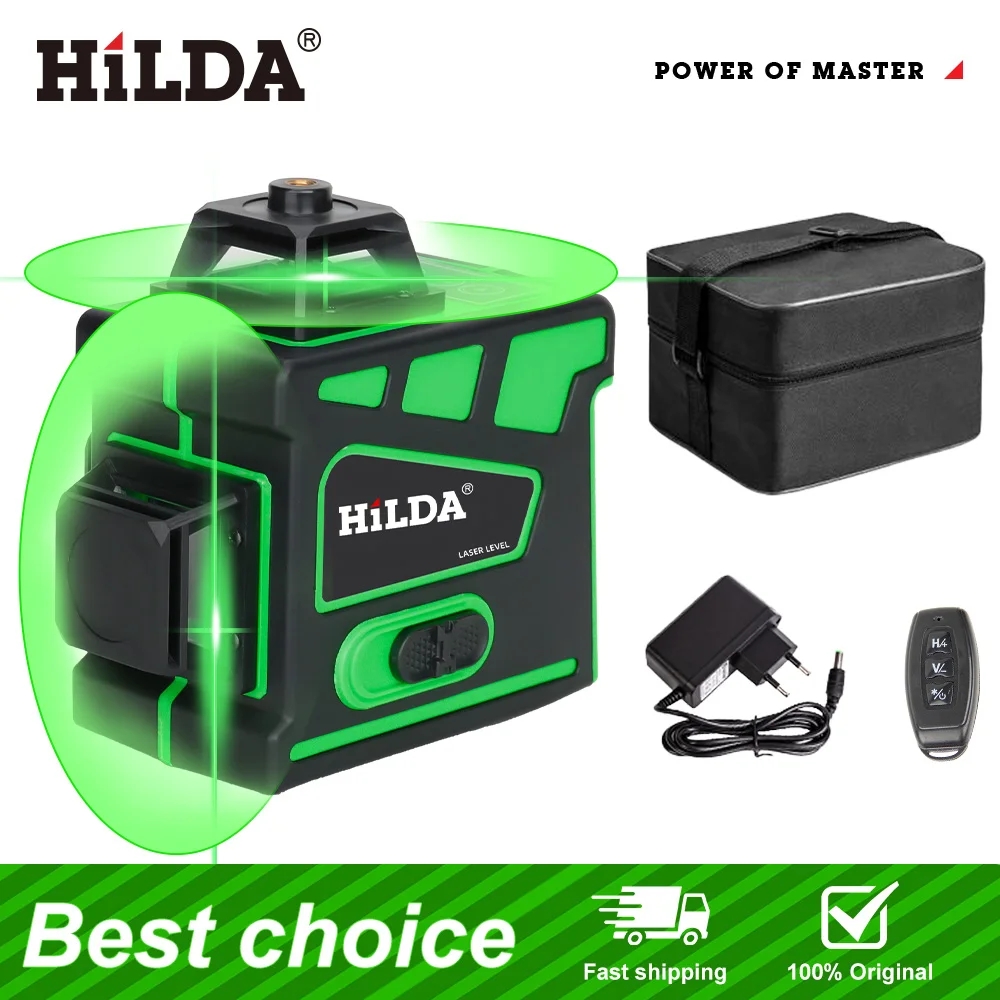 HILDA 16/12 ライン超強力 4D/3D レーザーレ - Green Beam Laser Level 12 Line のレビューと価格