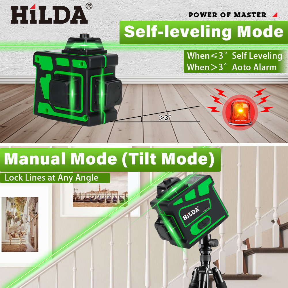 HILDA 16/12 ライン超強力 4D/3D レーザーレ - Green Beam Laser Level 12 Line のレビューと価格