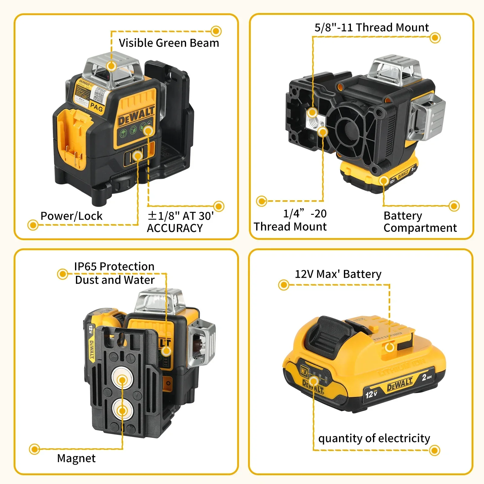 DEWALT DW089LG コードレス グリーンラインレー - Line Laser Level Magnetic Bracket のレビューと価格